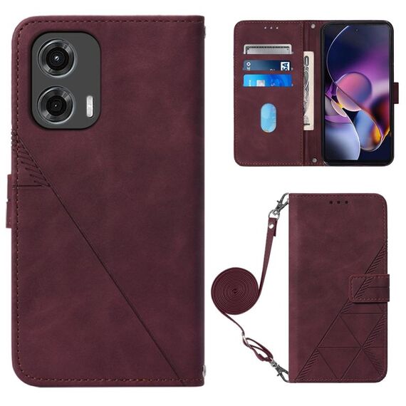 Per Motorola Moto G Stylus 5G 2024 Custodia a tracolla in pelle con vibrazione 3D in rilievo (vino rosso)