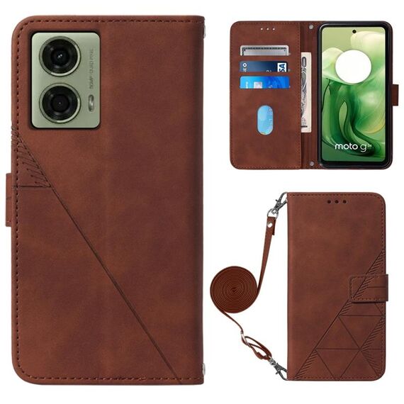 Per Motorola Moto G04 4G / G24 4G Custodia a tracolla in pelle con vibrazione 3D in rilievo (marrone)