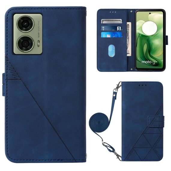Per Motorola Moto G04 4G / G24 4G Custodia a tracolla in pelle con vibrazione 3D in rilievo (Blu)