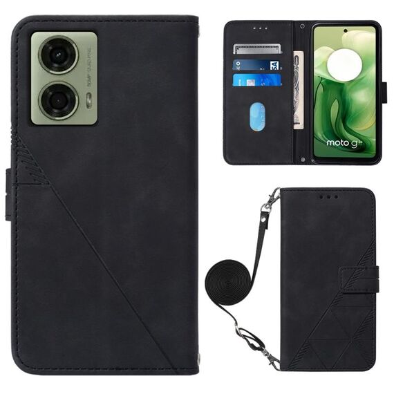 Per Motorola Moto G04 4G / G24 4G Custodia a tracolla in pelle con vibrazione 3D in rilievo (Nero)