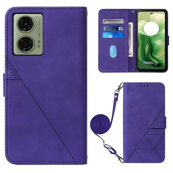 Per Motorola Moto G04 4G / G24 4G Custodia a tracolla in pelle con vibrazione 3D in rilievo (Viola)