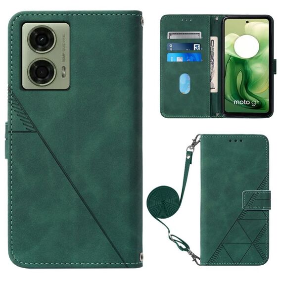 Per Motorola Moto G04 4G / G24 4G Custodia a tracolla in pelle con vibrazione 3D in rilievo (verde scuro)