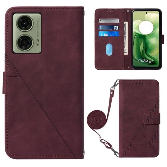 Per Motorola Moto G04 4G / G24 4G Custodia a tracolla in pelle con vibrazione 3D in rilievo (Vino Rosso)
