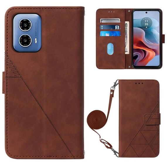 Custodia per telefono in pelle con custodia a tracolla in rilievo 3D per Motorola Moto G34 (marrone)
