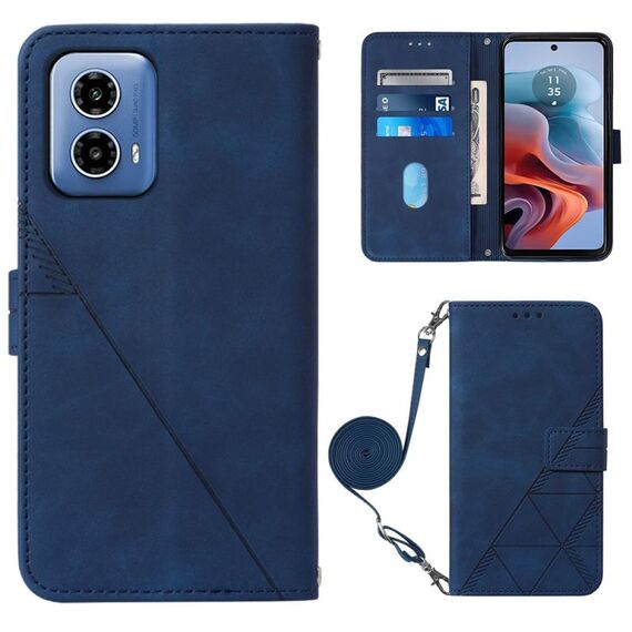 Per Motorola Moto G34 Custodia a tracolla in pelle con vibrazione 3D in rilievo (blu)