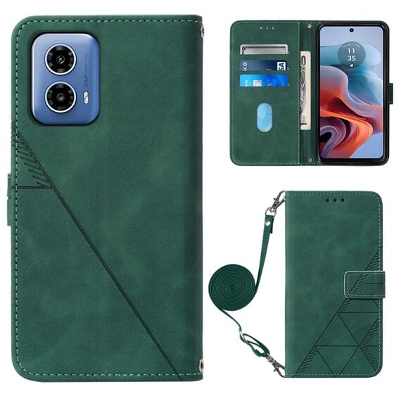Custodia per telefono in pelle con custodia a tracolla in rilievo 3D per Motorola Moto G34 (verde scuro)