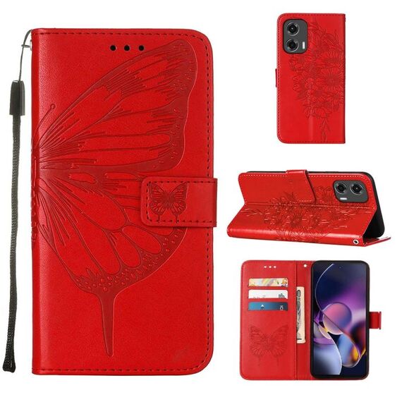 Per Motorola Moto G Stylus 5G 2024 Custodia per cellulare in pelle con farfalla in rilievo (rossa)