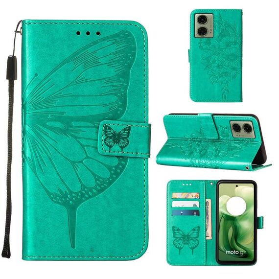 Custodia per cellulare in pelle con farfalla goffrata per Motorola Moto G04 4G / G24 4G (verde)