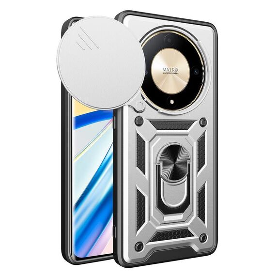 Per Honor X9b Custodia scorrevole per fotocamera Design TPU + Custodia per PC (Argento)