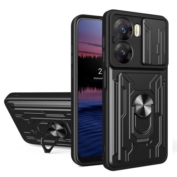 Per vivo V29e 5G India Custodia scorrevole Camshield TPU + PC con slot per schede (Nero)