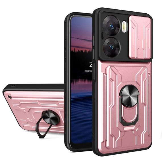 Per vivo V29e 5G India Custodia scorrevole Camshield TPU + PC con slot per schede (oro rosa)