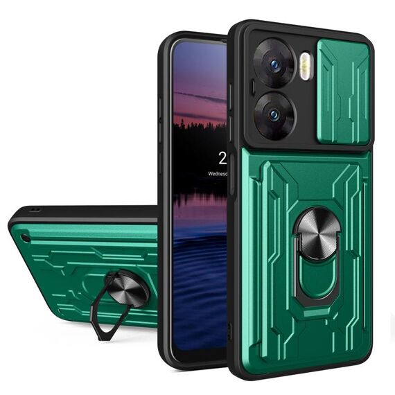 Per vivo V29e 5G India Custodia scorrevole Camshield TPU + PC con slot per schede (verde scuro)