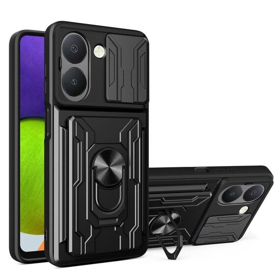 Per vivo Y36 5G / 4G Global Sliding Camshield TPU + custodia per PC con slot per schede (nero)