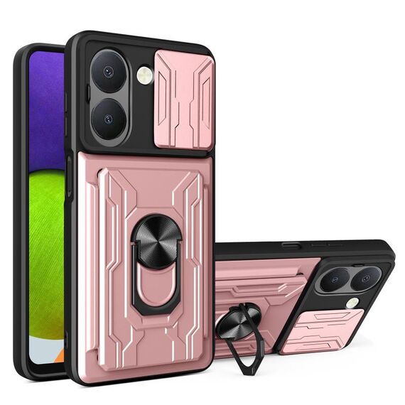 Per vivo Y36 5G / 4G Global Sliding Camshield TPU + custodia per PC con slot per schede (oro rosa)