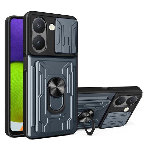 Per vivo Y36 5G / 4G Global Sliding Camshield TPU + custodia per PC con slot per schede (grigio)