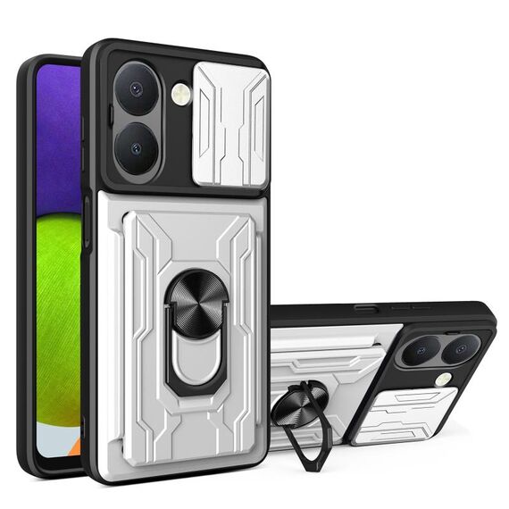 Per vivo Y36 5G / 4G Global Sliding Camshield TPU + custodia per PC con slot per schede (bianco)