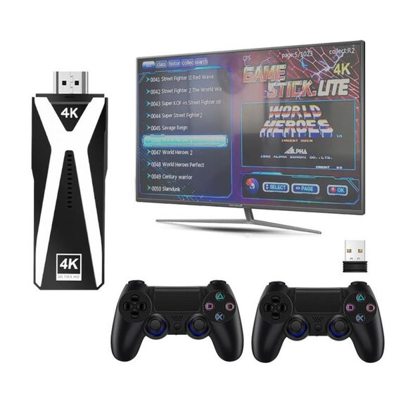 M10 4K Ultra HD Game TV Stick con doppio gamepad, ricevitore 2.4G, stile: 64 GB Basic (nero)