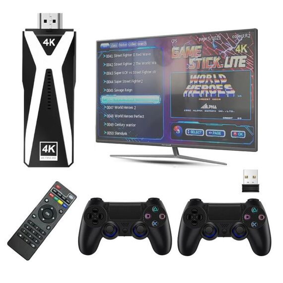 M10 4K Ultra HD Game TV Stick con doppio gamepad, ricevitore 2.4G, stile: 128 GB + telecomando (nero)