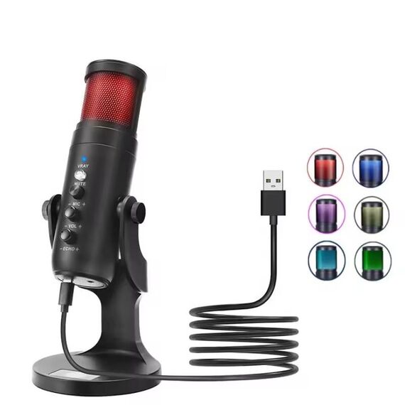 JMARY MC-PW9 Cavo USB Microfono Strumento di registrazione vocale Luce RGB