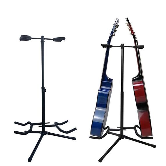 Il supporto per chitarra doppio regolabile può contenere due chitarre elettriche o acustiche