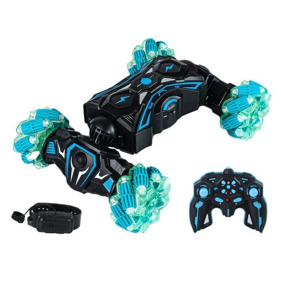 2.4G Spray RC Auto Sensore di gesti Musica Luci Twist Stunt Drift Auto Doppio Lato Guida Buggy Giocattolo, Colore: Maniglia + Orologio RC Blu