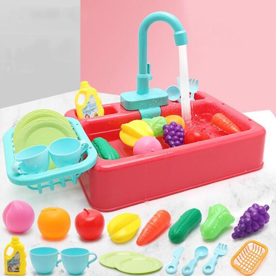 Giocattoli per lavastoviglie, puzzle per bambine, simulazione di cucina fuori dall'acqua, giocattoli da cucina per bambini (rosso)