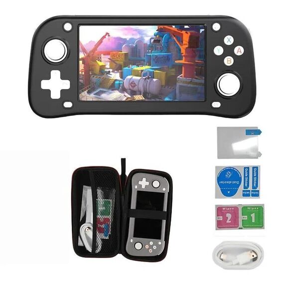 Console di gioco portatile retrò XF43, console di gioco open source con schermo grande da 4,3 pollici, lettore video da gioco, 128 GB (nera)