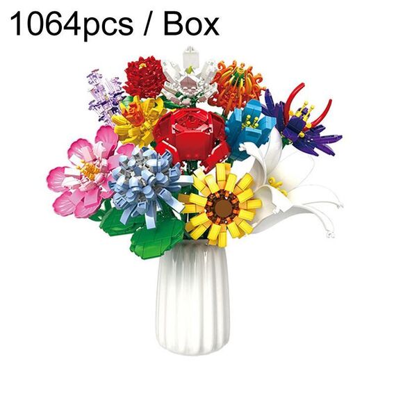 1064 pezzi/scatola di blocchi da costruzione per bambini, bouquet di giocattoli puzzle, regalo per adulti, set di piccoli blocchi da costruzione a pellet