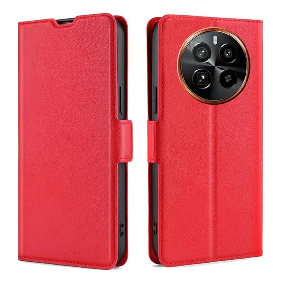 Per Realme GT5 Pro 5G Custodia per telefono in pelle con vibrazione orizzontale ultrasottile con fibbia laterale a tensione (Rosso)