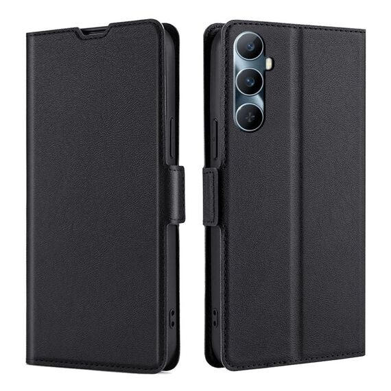 Per Realme C65 4G Custodia per telefono in pelle con vibrazione orizzontale ultrasottile con fibbia laterale a tensione (nera)