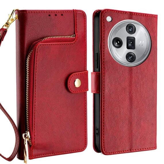 Custodia per telefono in pelle con cerniera per OPPO Find X7 Ultra 5G (rossa)