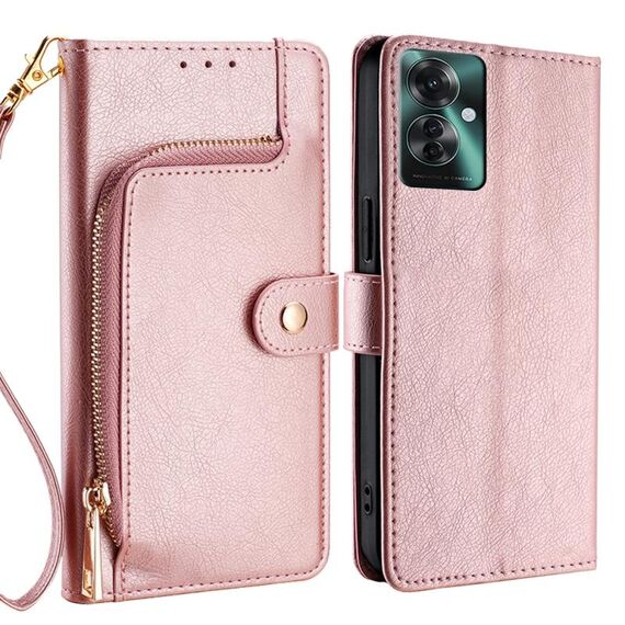 Per OPPO Reno11 F 5G Custodia per telefono in pelle con cerniera (oro rosa)