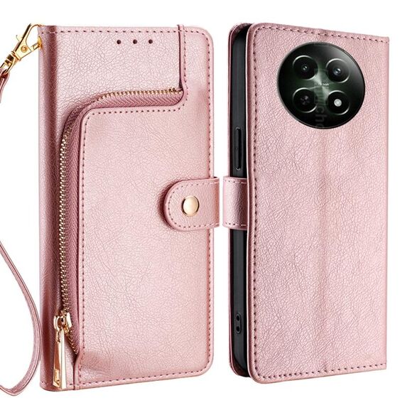 Custodia per telefono in pelle con cerniera Realme 12 5G (oro rosa)