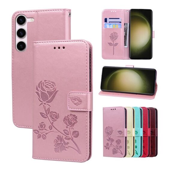 Per Samsung Galaxy S23+ 5G Custodia per cellulare in pelle PU con stampa in rilievo rosa (oro rosa)