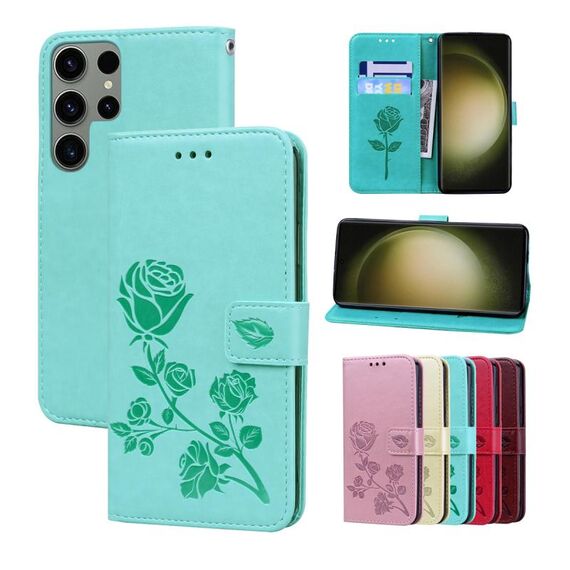 Custodia per telefono in pelle PU con vibrazione in rilievo rosa ultra per Samsung Galaxy S24 (verde)