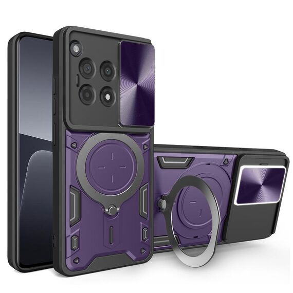Custodia per telefono con supporto magnetico Camshield scorrevole per CD Texture per OnePlus 12R 5G (viola)
