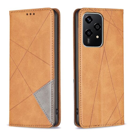 Custodia per telefono in pelle magnetica con texture romboidale per Honor 200 Lite (gialla)