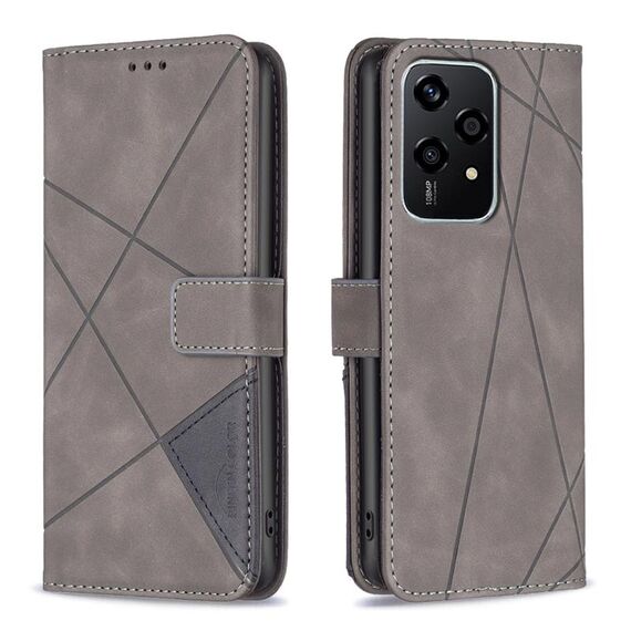 Custodia per telefono in pelle con texture romboidale con fibbia magnetica per Honor 200 Lite (grigio)