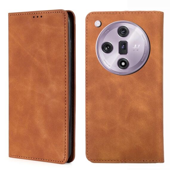 Per OPPO Find X7 5G Custodia per telefono in pelle magnetica Skin Feel (marrone chiaro)