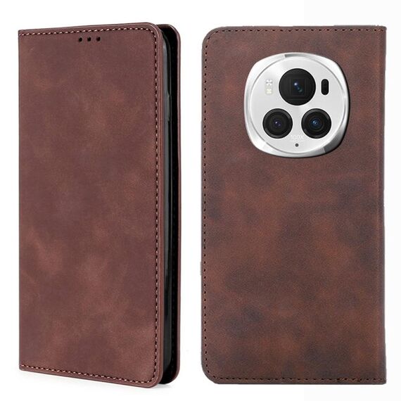 Custodia per telefono in pelle magnetica per Honor Magic6 Pro Skin Feel (marrone scuro)