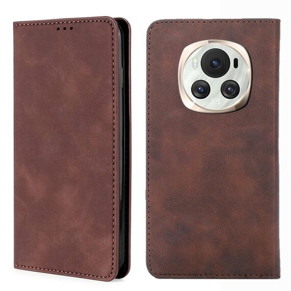 Custodia per telefono in pelle magnetica per Honor Magic6 Skin Feel (marrone scuro)