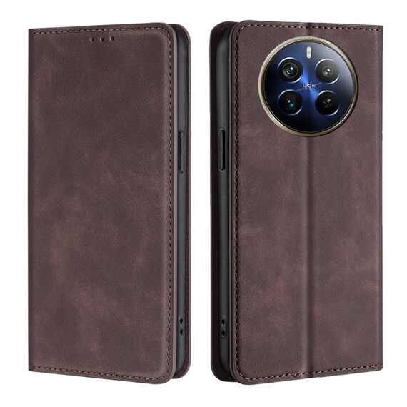 Custodia per telefono in pelle magnetica Skin Feel per Realme 12 Pro 5G (marrone scuro)
