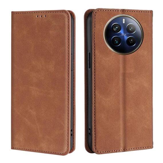 Custodia per telefono in pelle magnetica Skin Feel per Realme 12 Pro 5G (marrone chiaro)