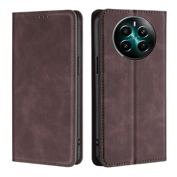 Custodia per telefono in pelle magnetica Skin Feel per Realme 12+ 5G (marrone scuro)