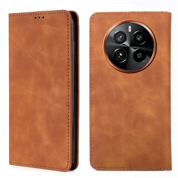 Custodia per telefono in pelle magnetica Skin Feel per Realme GT5 Pro 5G (marrone chiaro)
