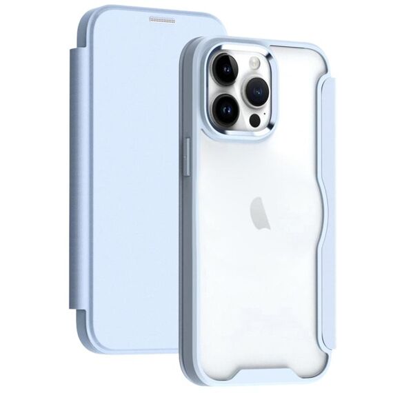 Per iPhone 15 Pro Custodia per telefono in pelle flip con adsorbimento con blocco RFID (azzurro)
