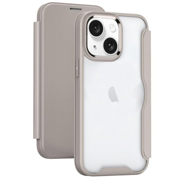 Per iPhone 15 Plus Custodia per telefono in pelle flip con adsorbimento con blocco RFID (cachi)