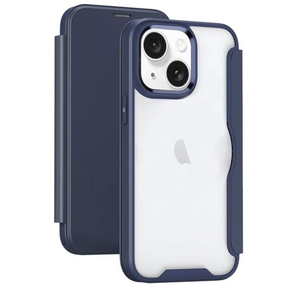 Per iPhone 15 Plus Custodia per telefono in pelle con vibrazione ad adsorbimento con blocco RFID (blu scuro)