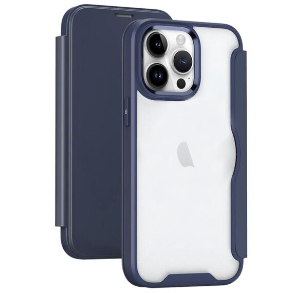 Per iPhone 14 Pro Custodia per telefono in pelle flip con adsorbimento con blocco RFID (blu scuro)