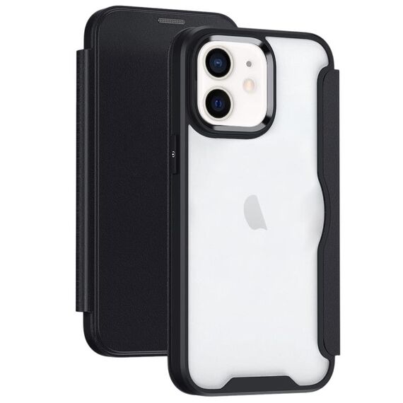 Custodia per telefono in pelle flip con adsorbimento con blocco RFID per iPhone 11 (nera)